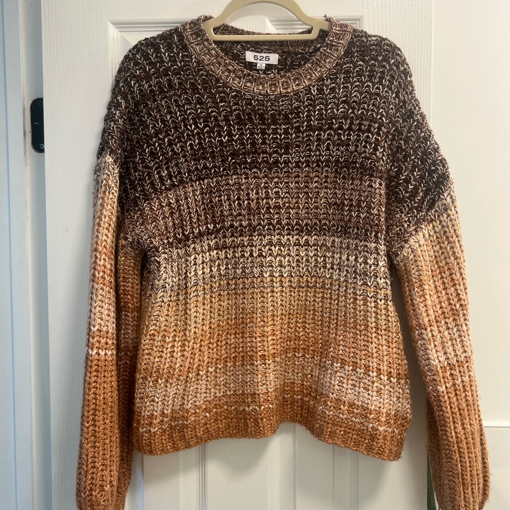 525 America Ombre Brown Tan Crewneck Chunky Knit Sweater